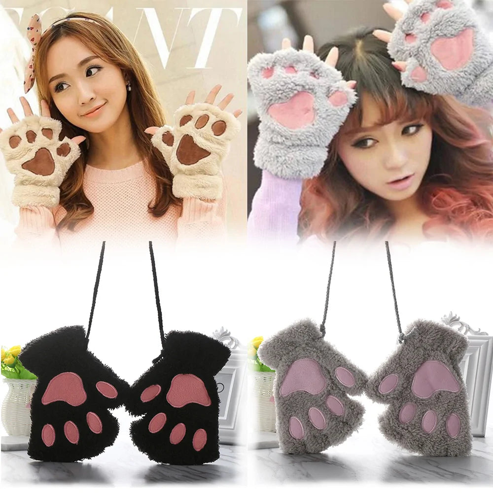 Fluffy Animal Paw Gloves